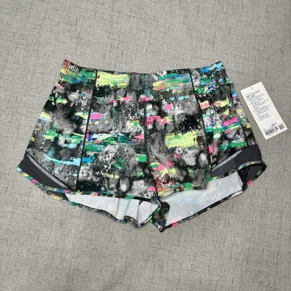 Lululemon Hotty Hot High Rise Atheltic Shorts Paint Drift Multi Neon Gray 12 NWT - Picture 5 of 9